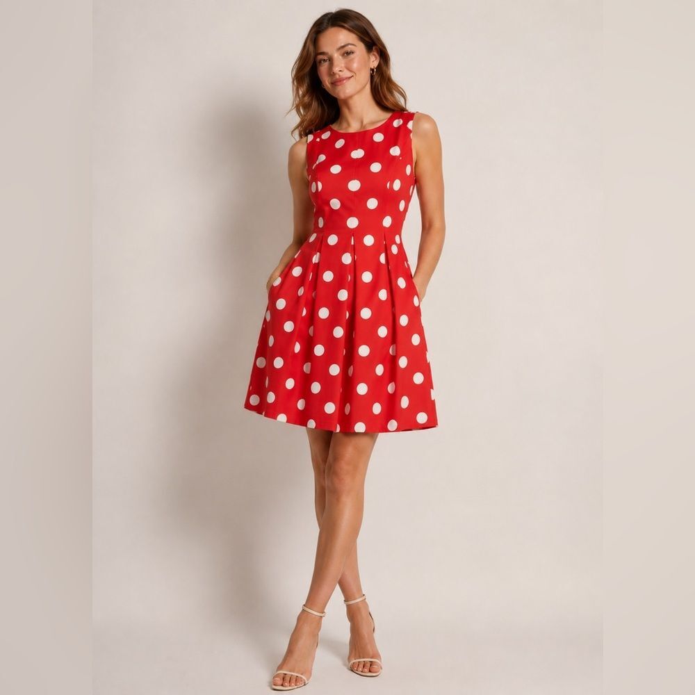 NWT AGB SZ 12 Red Polka Dot Sleeveless Fit & Flare Dress w/Pockets